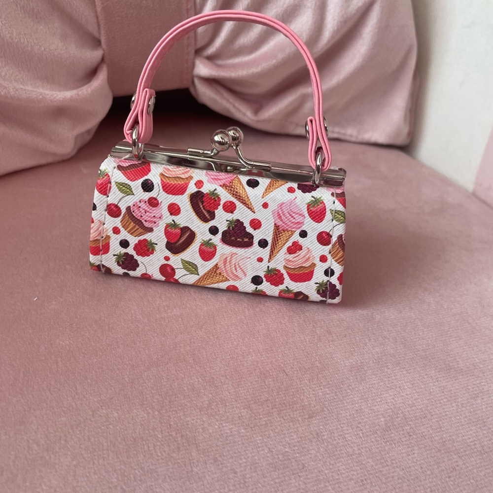 Pink Dessert-Print Mini Top-Handle Bag